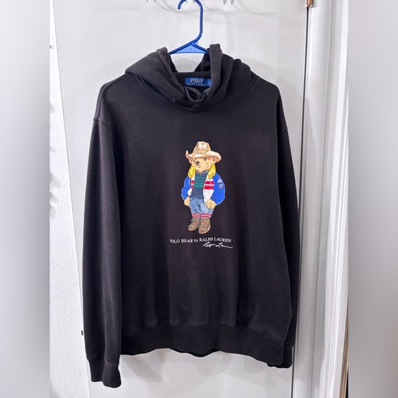 Ralph Lauren Men’s Black Hoodie with Cowboy Polo Bear - Picture 2 of 6